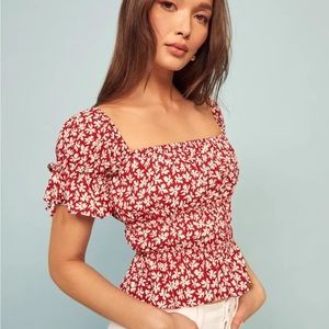 REFORMATION Red Floral Solis Top